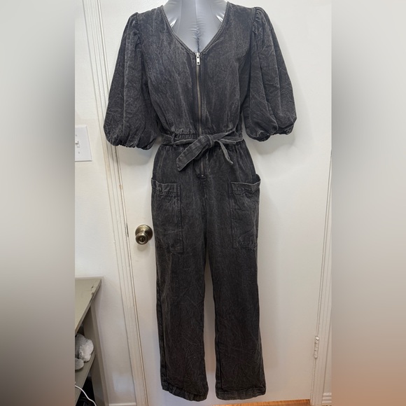 Anthropologie Pants - Anthropologie Othilia Acid Wash Puff Sleeve Utility Jumpsuit Charcoal Gray M